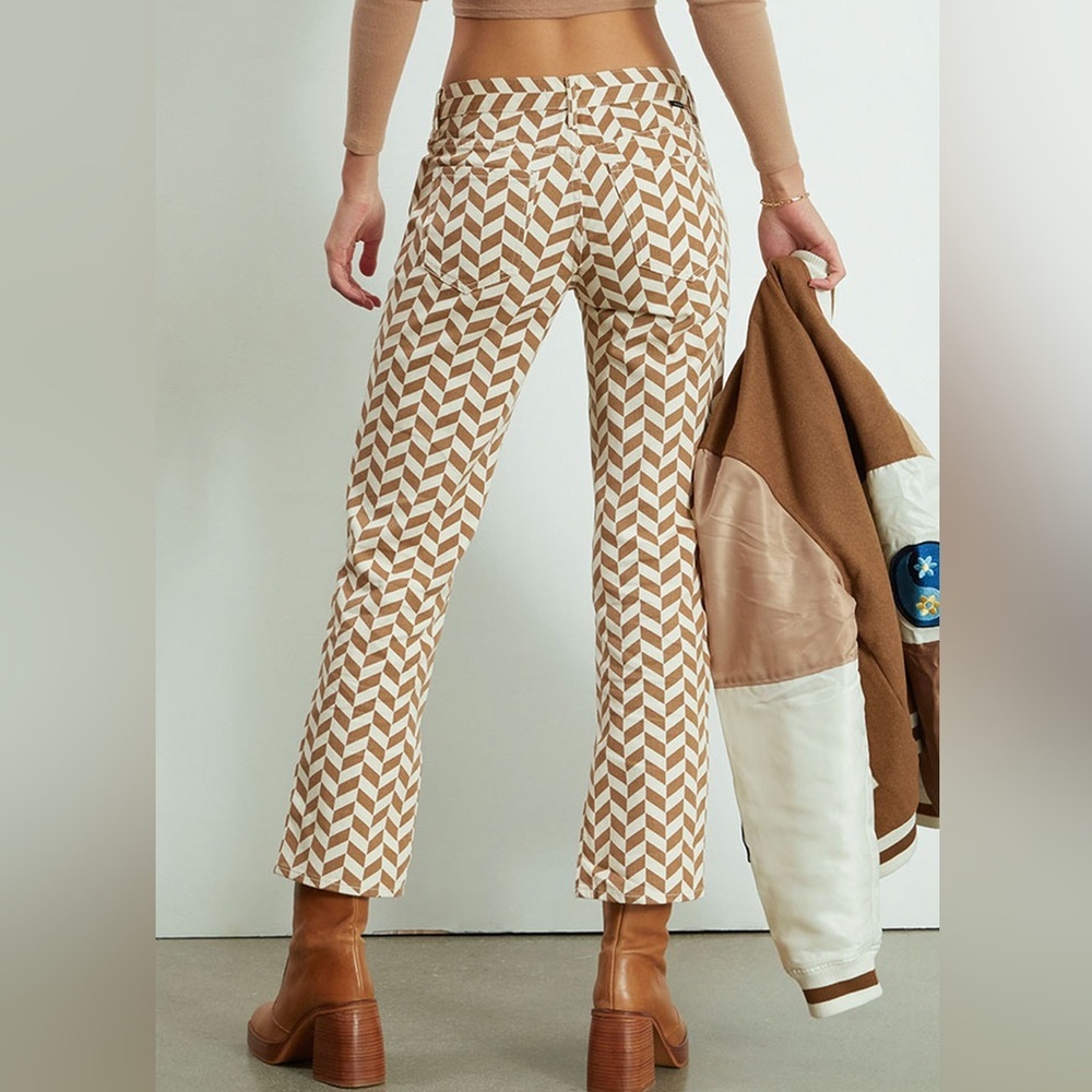 Pacsun Retro Brown Chevron Low Rise Y2K Straight Leg Pants | size 24 NWOT - Picture 3 of 12